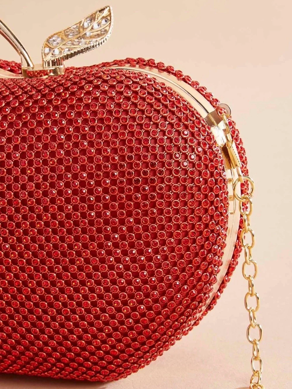 New rhinestone embellished apple clutch